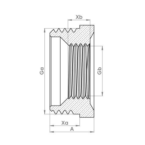 The technical schematic of the Flowflex Reducing Bush, product code: P172