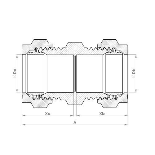 The technical schematic of the Flowflex Compression Straight & Reduced Coupling, product code: P901