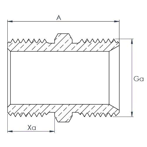 The technical schematic of the Flowflex Brass Hex Nipple, product code: 3280