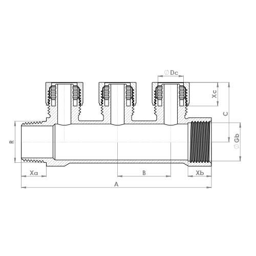 The technical schematic of the Flowflex PEX Manifold, product code: PX603