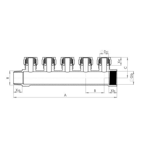 The technical schematic of the Flowflex PEX Manifold, product code: PX605