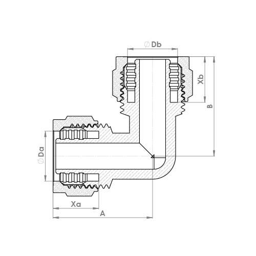The technical schematic of the Flowflex PEX Equal Elbow, product code: PX801