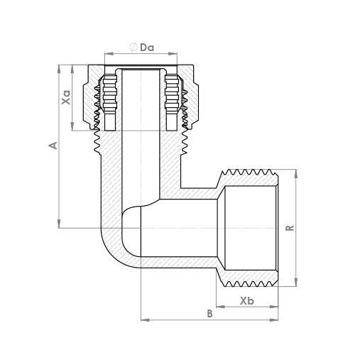 The technical schematic of the Flowflex PEX Male Elbow, product code: PX802